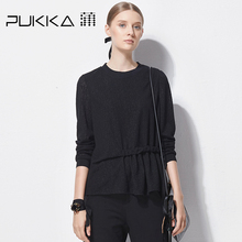 Pukka蒲牌羊毛T恤衫女原创设计大码女装2018秋装新款商场同款图片