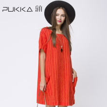 Pukka/蒲牌2018夏装新款商场同款原创设计女装条纹苎麻连衣裙图片