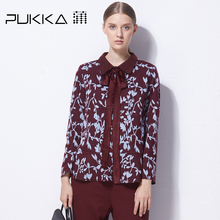 Pukka蒲牌全印花羊毛呢衬衫女原创设计大码女装2018秋装新款图片
