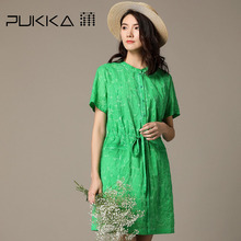 Pukka蒲牌肌理棉提花连衣裙女系带原创设计女装夏装2018新款女图片