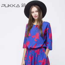 Pukka/蒲牌2018夏装新款商场同款原创设计女装全棉印花套头衫图片