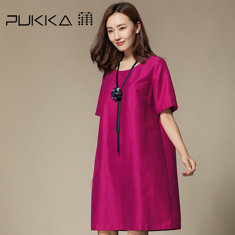 Pukka蒲牌真丝棉短袖连衣裙女原创设计大码女装夏装2018新款女商品大图