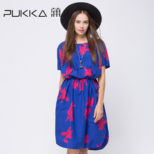 Pukka/蒲牌2018夏装新款商场同款原创设计女装全棉印花连衣裙图片