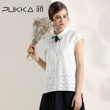 Pukka/蒲牌2017夏装新款商场同款原创设计棉麻女装棉质镂空衬衫图片