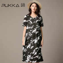 Pukka蒲牌印花棉短袖连衣裙女原创设计大码女装夏装2018新款女图片