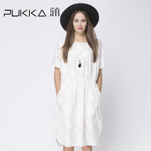Pukka蒲牌全棉提花连衣裙原创设计女装2018夏装新款女图片