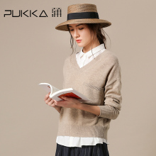 Pukka蒲牌全羊毛长袖针织衫女原创设计大码女装2018秋冬装新款图片