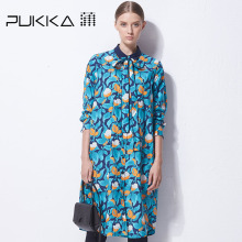 Pukka蒲牌全棉印花长袖连衣裙女原创设计大码女装2018秋装新款图片