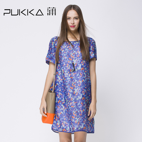 Pukka蒲牌丝麻印花连衣裙女原创设计大码女装夏装2018新款女商品大图