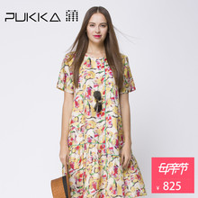 Pukka蒲牌印花真丝连衣裙女原创设计大码女装夏装新款女图片