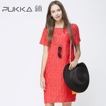 Pukka/蒲牌2018夏装新款商场同款原创设计女装真丝亚麻连衣裙图片