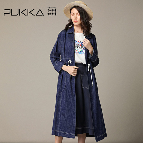 Pukka蒲牌印花棉长款风衣外套女原创设计大码女装2018秋装新款商品大图