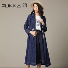 Pukka蒲牌印花棉长款风衣外套女原创设计大码女装2018秋装新款图片