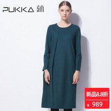 Pukka蒲牌羊毛呢连衣裙女原创设计大码女装秋冬装女2018新款图片