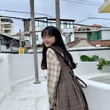 少女感后系带毛呢格子背心连衣裙韩国新款 q0118 YUKI小树家