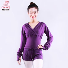 带帽现代舞服广场舞服瑜伽健美操上衣新款 红雨舞蹈服练功服女长袖