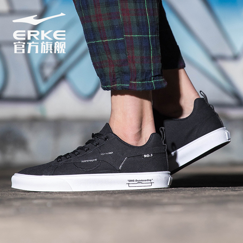 ERKE Autumn and Winter 2019 Men's casual shoes Fashion men's shoes Black sandals Canvas shoes Men's low top sneakers