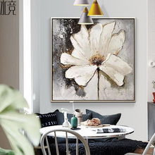 手绘油画餐厅北欧装饰画抽象花现代简约三联画客厅玄关沙发背景画