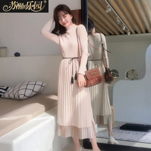 黑色裙子女装2018新款秋冬季韩版修身气质淑女显瘦收腰长袖连衣裙图片