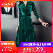 隆缘裳丝绒连衣裙女中长款秋冬2018新款名媛气质修身大摆裙潮3762图片