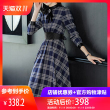 隆缘裳2018新款复古英伦大摆裙收腰通勤格子中长连衣裙女秋冬3758图片