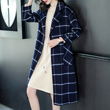 隆缘裳过膝毛呢大衣2018冬季新款格子中长款外套女5216图片