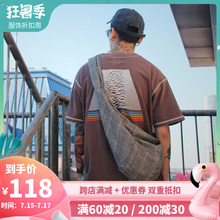 F3ML复古灰色格子挎包单肩斜挎休闲包男女嘻哈百搭ins蹦迪包潮