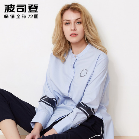 Bosideng/波司登2018新款女宽松长袖秋季欧美衬衫女B80316108商品大图