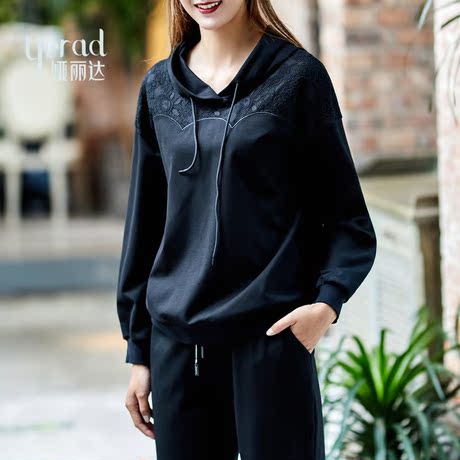 娅丽达女装卫衣女连帽2018新款长袖韩版宽松时尚套头字母外套上衣商品大图
