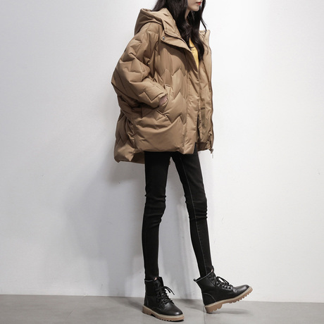 蝙蝠袖羽绒服女短款2018冬季新款韩版宽松外套白鹅绒女装商品大图
