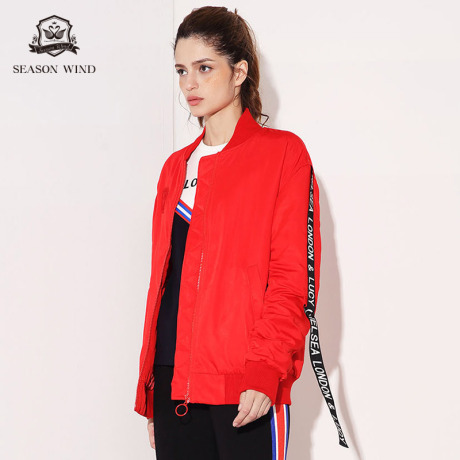 季候风2018冬季新款通勤简约修身字母长袖纯色加厚棉服女商品大图