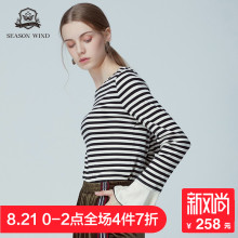 季候风2018秋季新款休闲简约甜美条纹圆领长袖针织T恤女图片