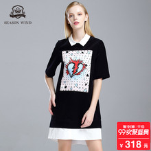 季候风2018秋季新品时尚通勤灯芯绒假两件短袖连衣裙女图片