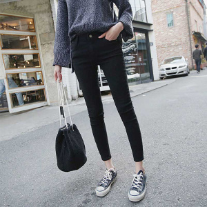 韩版高腰紧身牛仔裤