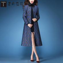 首尚格释女装2018秋装新款修身单排扣复合蕾丝中长款风衣外套女图片