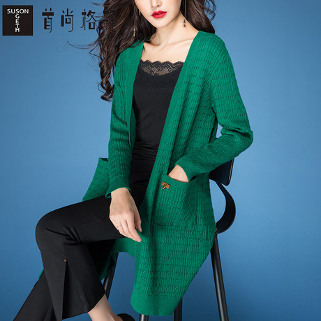 首尚格释2018秋装新款针织衫长袖女秋显瘦慵懒风开衫外套女中长款商品大图