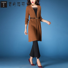 首尚格释2018秋装新款女装中长款纯色开衫针织毛衫图片