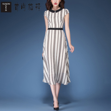首尚格释2018夏装新款女装修身通勤大摆连衣裙波点雪纺中长款裙子图片