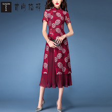 首尚格释2018夏装新款女装立领修身显瘦中长款大摆蕾丝连衣裙女图片