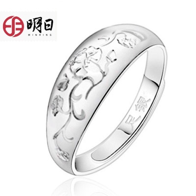 明日 银戒指 开口 足银 送长辈妈妈奶奶礼物生日女士可调节