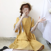 宽松可爱甜美显瘦中长连衣裙裙子小清新 韩版 新款 2018夏季日系女装
