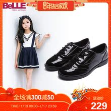 百丽童鞋女童小皮鞋2018秋季新款英伦风学生鞋舞蹈鞋儿童黑色鞋子