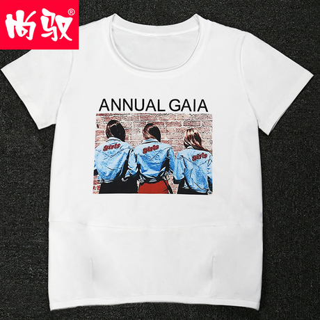 尚驭T恤女2018夏季新款白色人物字母图案青春时尚圆领短袖T恤女潮商品大图