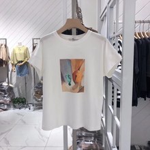 品伊芙丽女代2019夏季新款 印花T恤女短袖 纯色圆领上衣1194100041