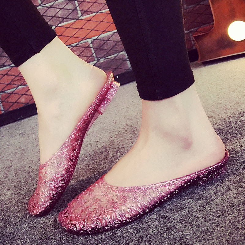 夏季新款拖鞋女水晶果冻鞋家居家室内包头塑料沙滩防滑凉拖鞋