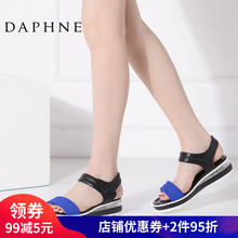 Daphne/达芙妮正品夏款厚底松糕运动风撞色带魔术贴平底女凉鞋