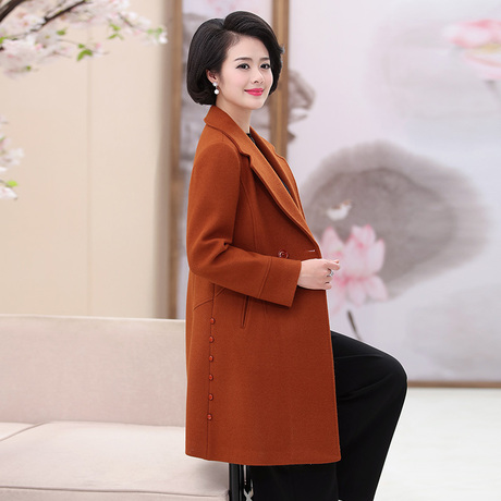 2018妈妈女装韩版春装新款气质修身翻领中长款毛呢大衣大码女外套商品大图