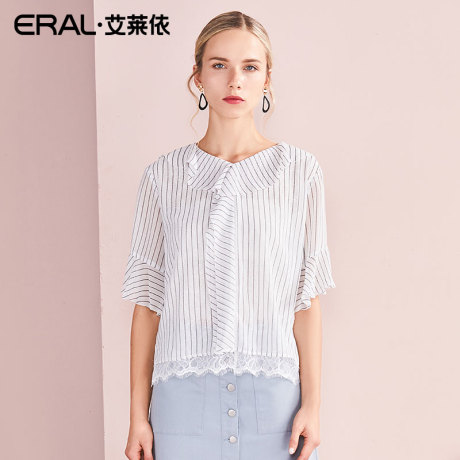 【门店直发】ERAL/艾莱依雪纺衫短袖女夏2018新款小衫601822030商品大图