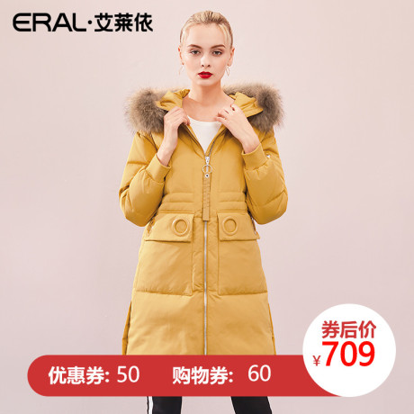 ERAL/艾莱依2018新款羽绒服女式中长款大毛领外套617105127商品大图