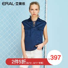 【门店直发】ERAL/艾莱依2018夏季简约修身短袖雪纺衫V领洋气小衫图片